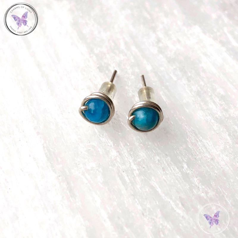 Apatite Silver Wire Wrap Stud Earrings